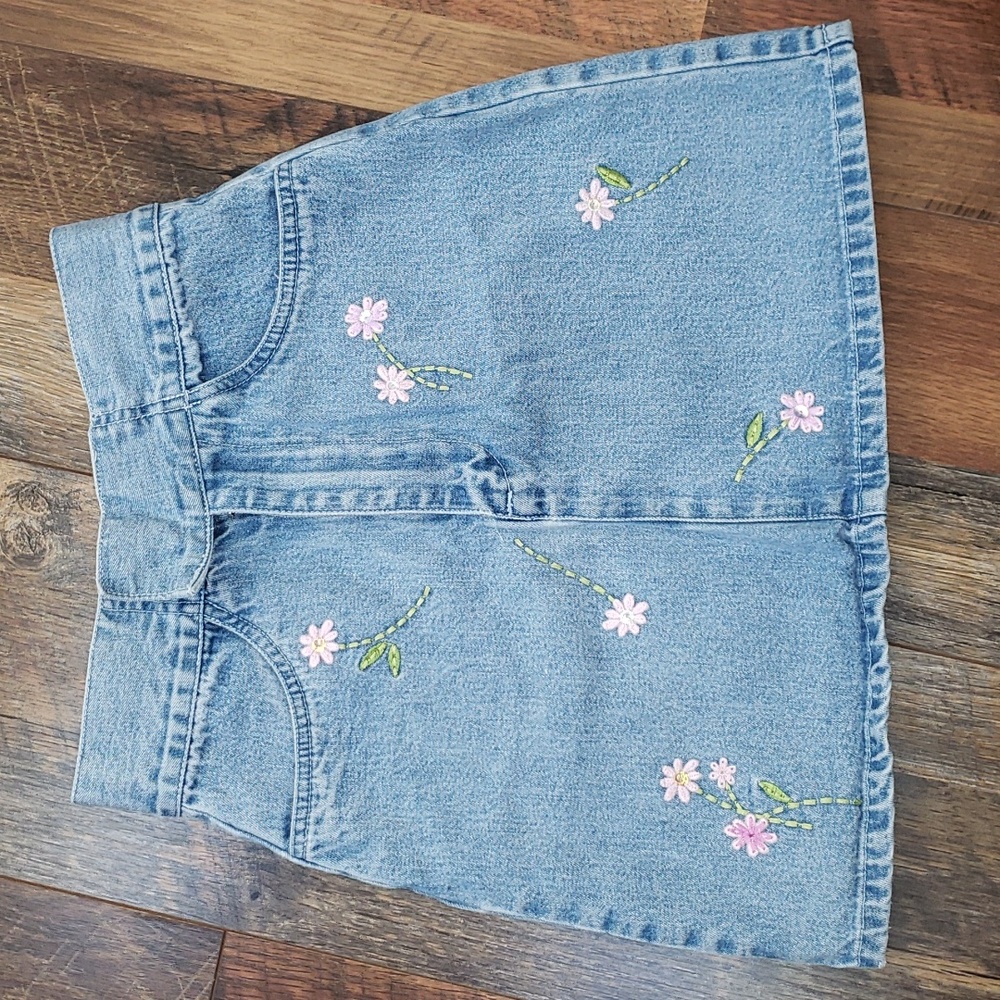 The Children's Place Light Blue Denim Floral Embroidered Skirt, Size 8